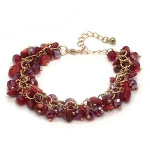 Natural Red Crystal Gemstone Bracelet Gold Chain.